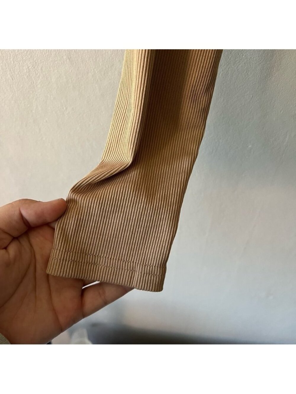 Tan Ribbed Long Sleeve Top With Asymmetric Cut Out Size Medium - Picture 3 of 6